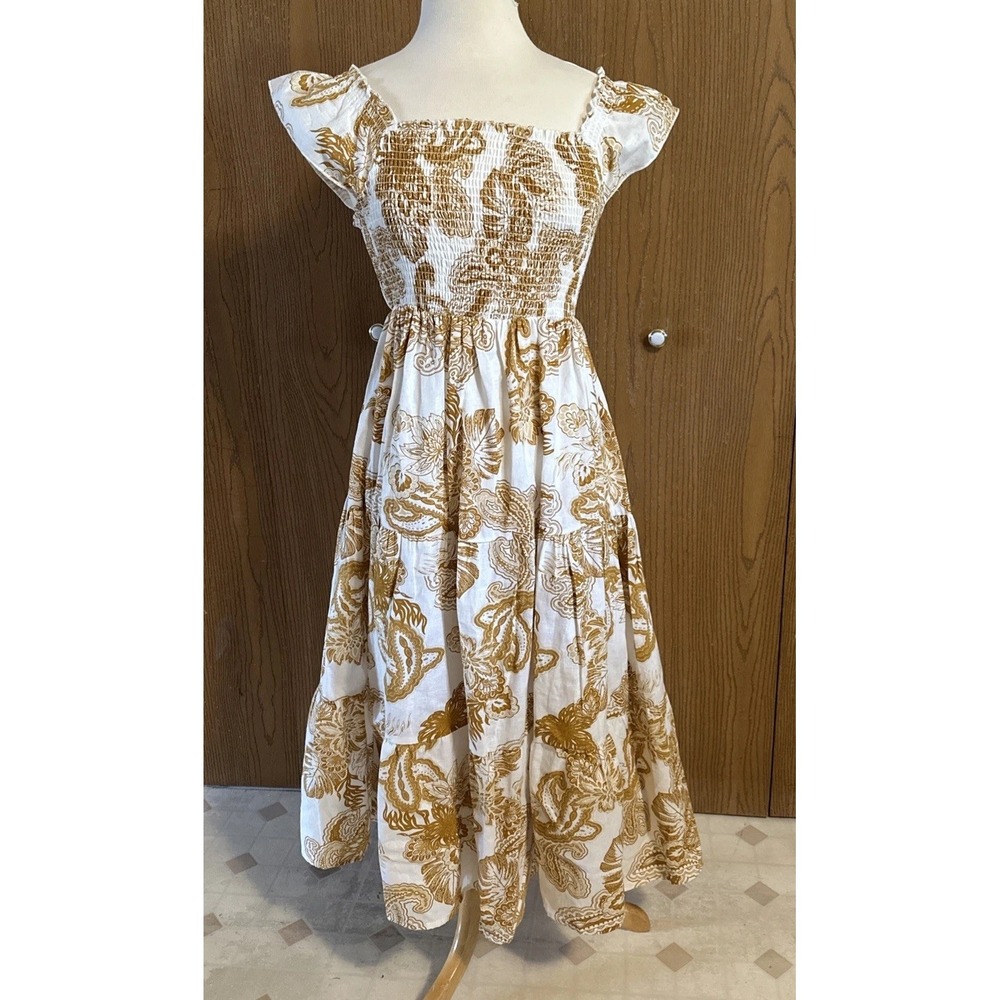 NWT Lapogee Women Dress Size M White Light Brown Floral Design
